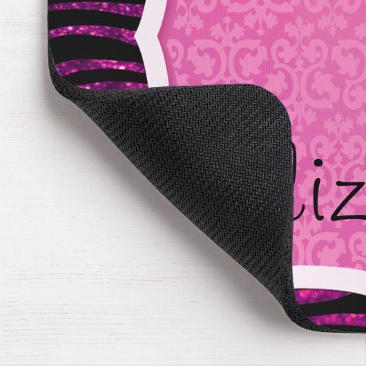 Roze Zebra, Glitter Zebra, Zebra Print, Jouw naam Muismat (Hoek)