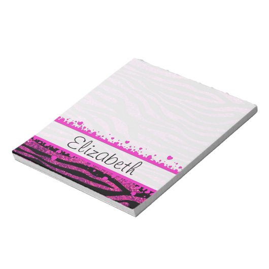 Roze Zebra, Glitter Zebra, Zebra Print, Jouw naam Notitieblok (Gedraaid)