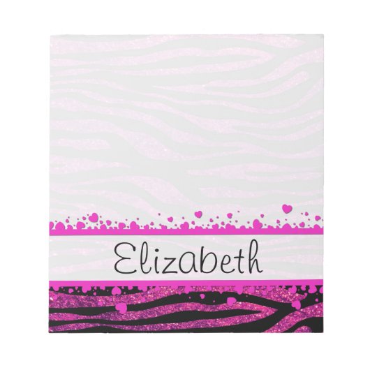 Roze Zebra, Glitter Zebra, Zebra Print, Jouw naam Notitieblok (Voorkant)