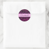 Roze Zebra, Glitter Zebra, Zebra Print, Jouw naam Ronde Sticker (Tas)