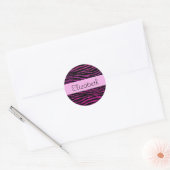 Roze Zebra, Glitter Zebra, Zebra Print, Jouw naam Ronde Sticker (Envelop)