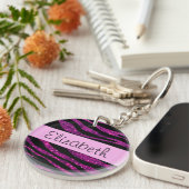Roze Zebra, Glitter Zebra, Zebra Print, Jouw naam Sleutelhanger (Voorkant Rechts)
