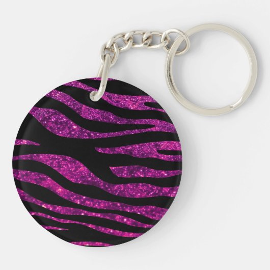 Roze Zebra, Glitter Zebra, Zebra Print, Jouw naam Sleutelhanger (Achterkant)