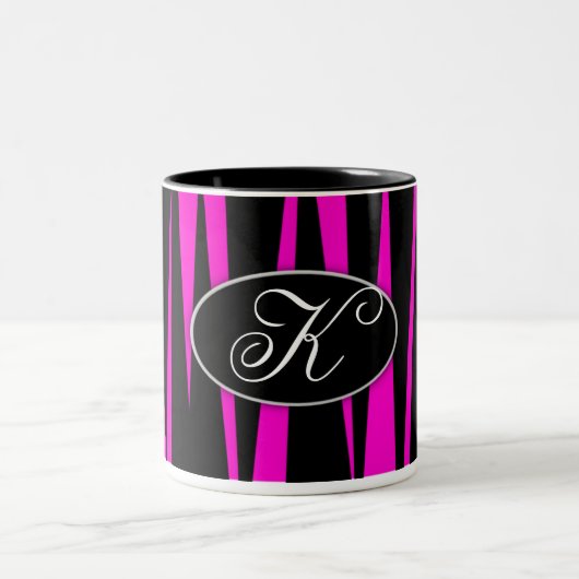 Roze Zebra Initiaal Monogrammed Coffee Mok (Center)