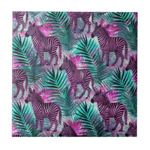 Roze Zebra Jungle Tropisch Patroon Tegeltje