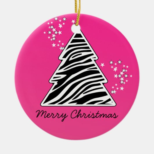 Roze zebra kerstboom keramisch ornament (Voorkant)