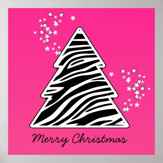Roze zebra kerstboom poster (Voorkant)