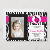 Roze Zebra Lady Bug Birthday Uitnodiging (Voorkant)