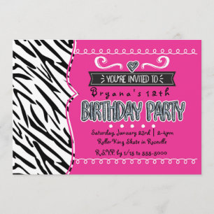 Roze & Zebra Meisjes Verjaardagsfeest Uitnodiginge Kaart