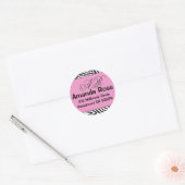 Roze Zebra met initialen Ronde Sticker (Envelop)