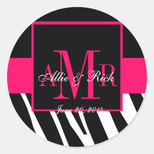 Roze Zebra Monogram Namen Bruiloft Favor Labels
