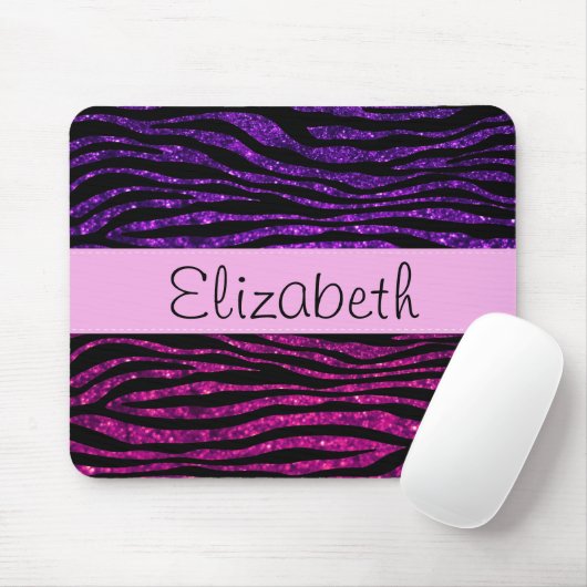 Roze Zebra, Paarse Zebra, glitter Zebra, Jouw naam Muismat (Met muis)