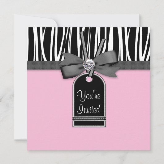 Roze Zebra Partij Uitnodiging Sjabloon (Voorkant)