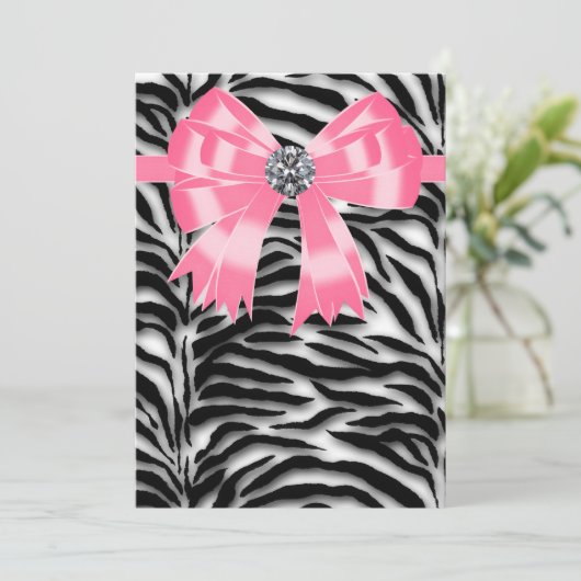 Roze Zebra Partij Uitnodiging Sjabloon (Staand voorkant)