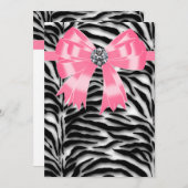 Roze Zebra Partij Uitnodiging Sjabloon (Voorkant / Achterkant)