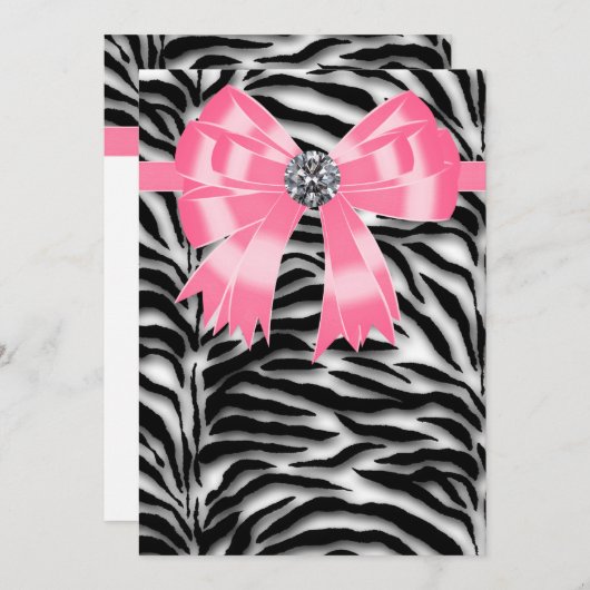 Roze Zebra Partij Uitnodiging Sjabloon (Voorkant / Achterkant)