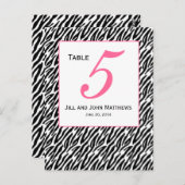 Roze Zebra Patroon Trouwtafel Nummer Kaart (Voorkant / Achterkant)