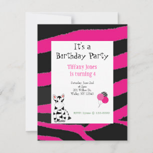 Roze Zebra Patroon Verjaardagsuitnodiging Kaart