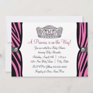 Roze zebra prinses roze zwarte baby shower kaart