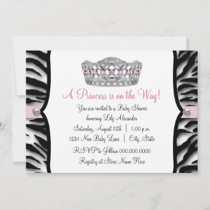 Roze Zebra Prinses Roze Zwarte Baby Shower Kaart