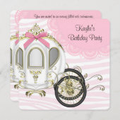 Roze Zebra Prinses Verjaardagsfeest Kaart (Voorkant / Achterkant)