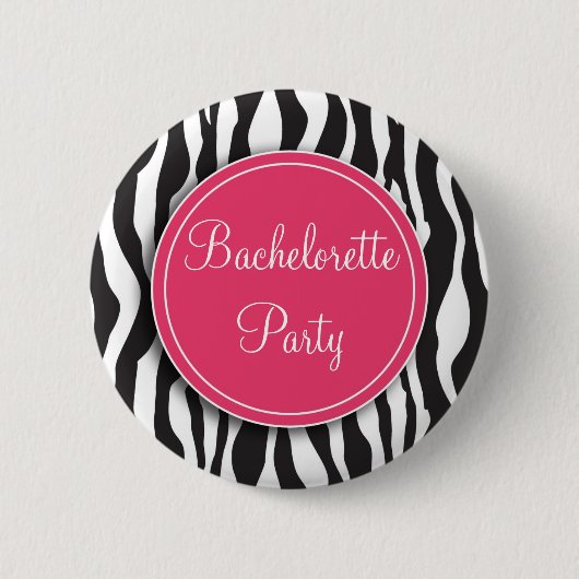 Roze Zebra Print Bachelorette Party Button (Voorkant)