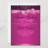 Roze Zebra Print & Bow Sweet16 Verjaardag Uitnodig Kaart (Achterkant)