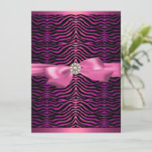 Roze Zebra Print & Bow Sweet16 Verjaardag Uitnodig Kaart (Staand voorkant)