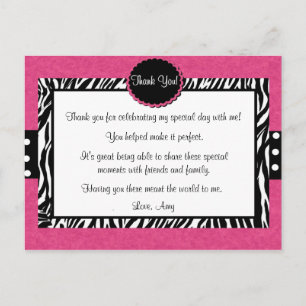 Roze Zebra Print Dank u Briefkaart