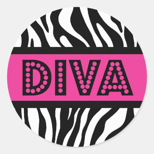 Roze & Zebra Print DIVA Typografie Party Sticker (Voorkant)
