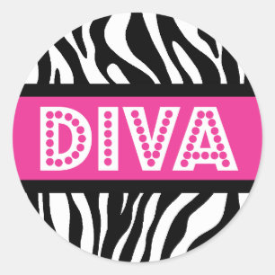 Roze & Zebra Print DIVA Typografie Party Sticker