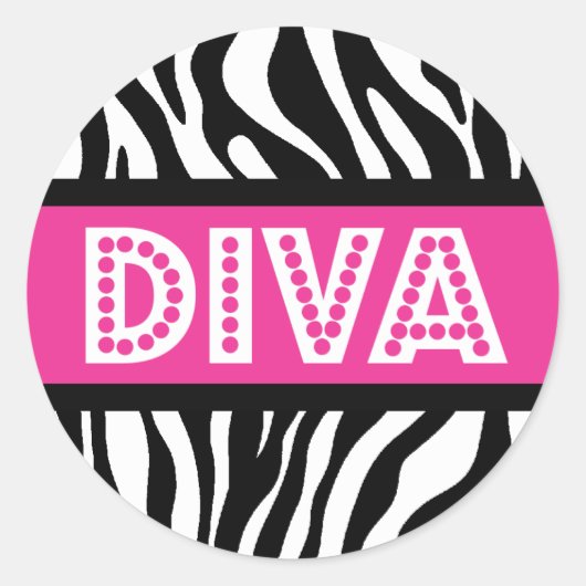 Roze & Zebra Print DIVA Typografie Party Sticker (Voorkant)