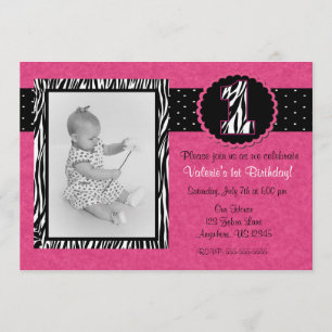 Roze Zebra Print Girls 1e verjaardag uitnodiging