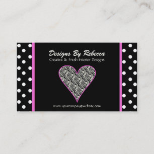 Roze Zebra Print Heart & Polka Dots Visitekaartje