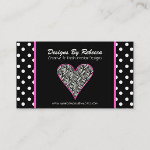 Roze Zebra Print Heart & Polka Dots Visitekaartje