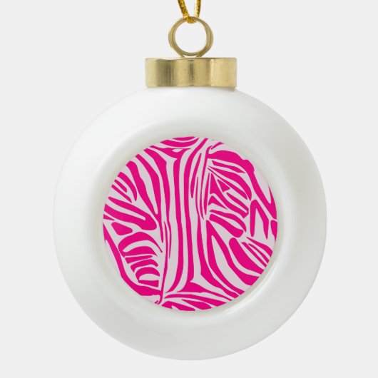 Roze zebra print keramische bal ornament (Voorkant)