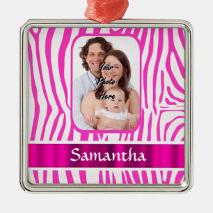 Roze zebra print metalen ornament