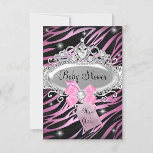 Roze Zebra Print & Princess Tiara Baby shower Kaart (Voorkant)
