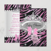 Roze Zebra Print & Princess Tiara Baby shower Kaart (Voorkant / Achterkant)