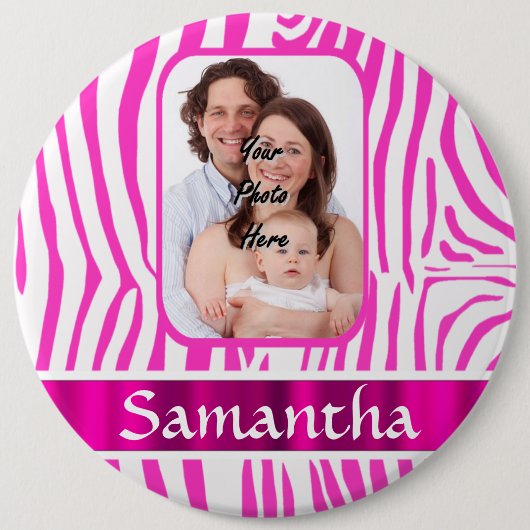 Roze zebra print ronde button 6,0 cm (Voorkant)