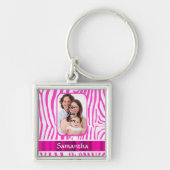 Roze zebra print sleutelhanger (Voorkant)