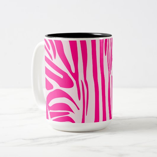 Roze zebra print tweekleurige koffiemok (Voorkant links)