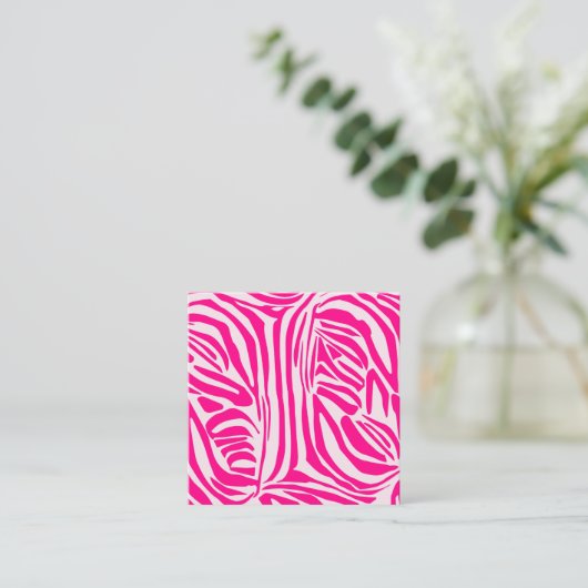 Roze zebra print vierkante visitekaartje (Staand voorkant)