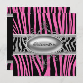 Roze Zebra Quinceanera Kaart (Voorkant / Achterkant)