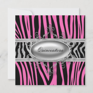 Roze Zebra Quinceanera Kaart