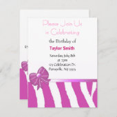 Roze Zebra ripes Birthday Uitnodiging (Voorkant / Achterkant)