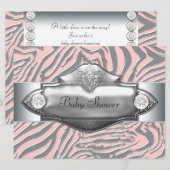 Roze Zebra Roze Zebra Baby Meisje Douche Kaart (Voorkant / Achterkant)