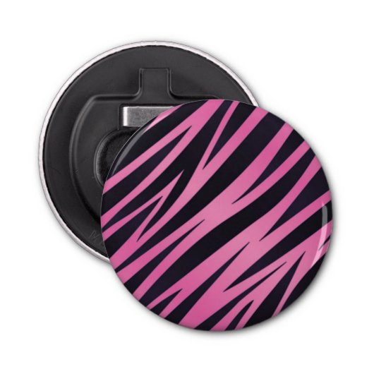 Roze Zebra Stripe achtergrond Button Flesopener (Voorkant)