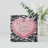  Roze Zebra Sweet 16 Verjaardagsfeest Kaart (Staand voorkant)