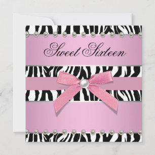 Roze Zebra Sweet 16 Verjaardagsfeestje Kaart